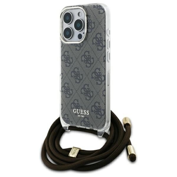 Pouzdro Guess Crossbody Cord 4G Print pro iPhone 16 Pro Max hnědé
