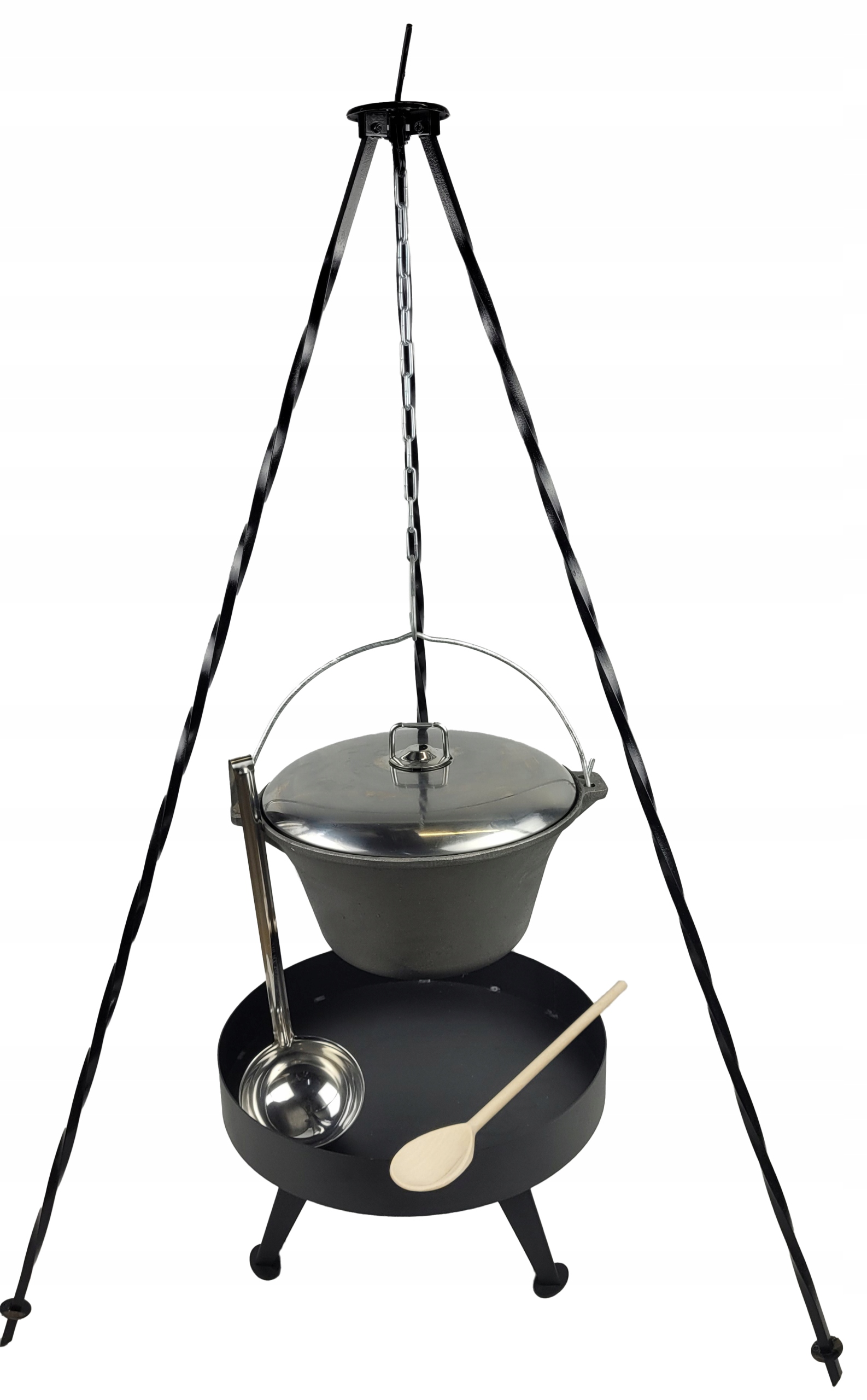 Liatinový kotlík 8 l s nerezovým vekom Palenisko 40 Trojnožka naberačka