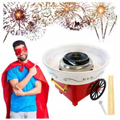 MASZYNA MASZYNKA WATY CUKROWEJ DOMOWA WATA CUKROWA PATYCZKI CZERWONA WATA