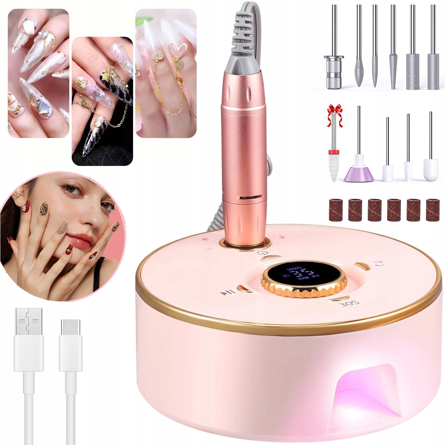 Bruska Na Nehty Manikúra Pedikúra Profesionální Silná Frézy Trvanlivá