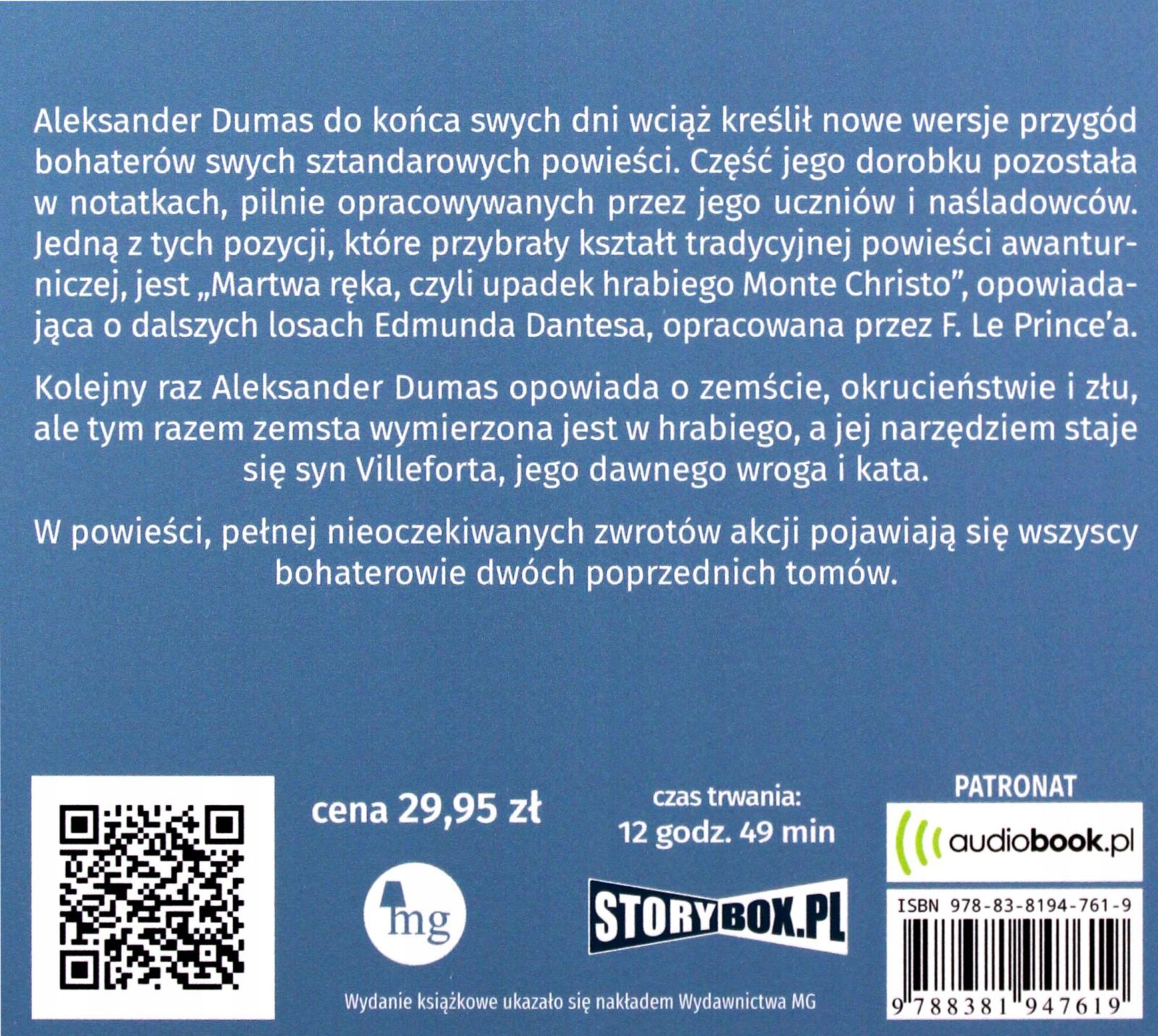 MARTWA RĘKA, CZYLI UPADEK HRABIEGO MONTE CHRISTO - ALEKSANDER DUMAS AUDIOBO Stan opakowania oryginalne