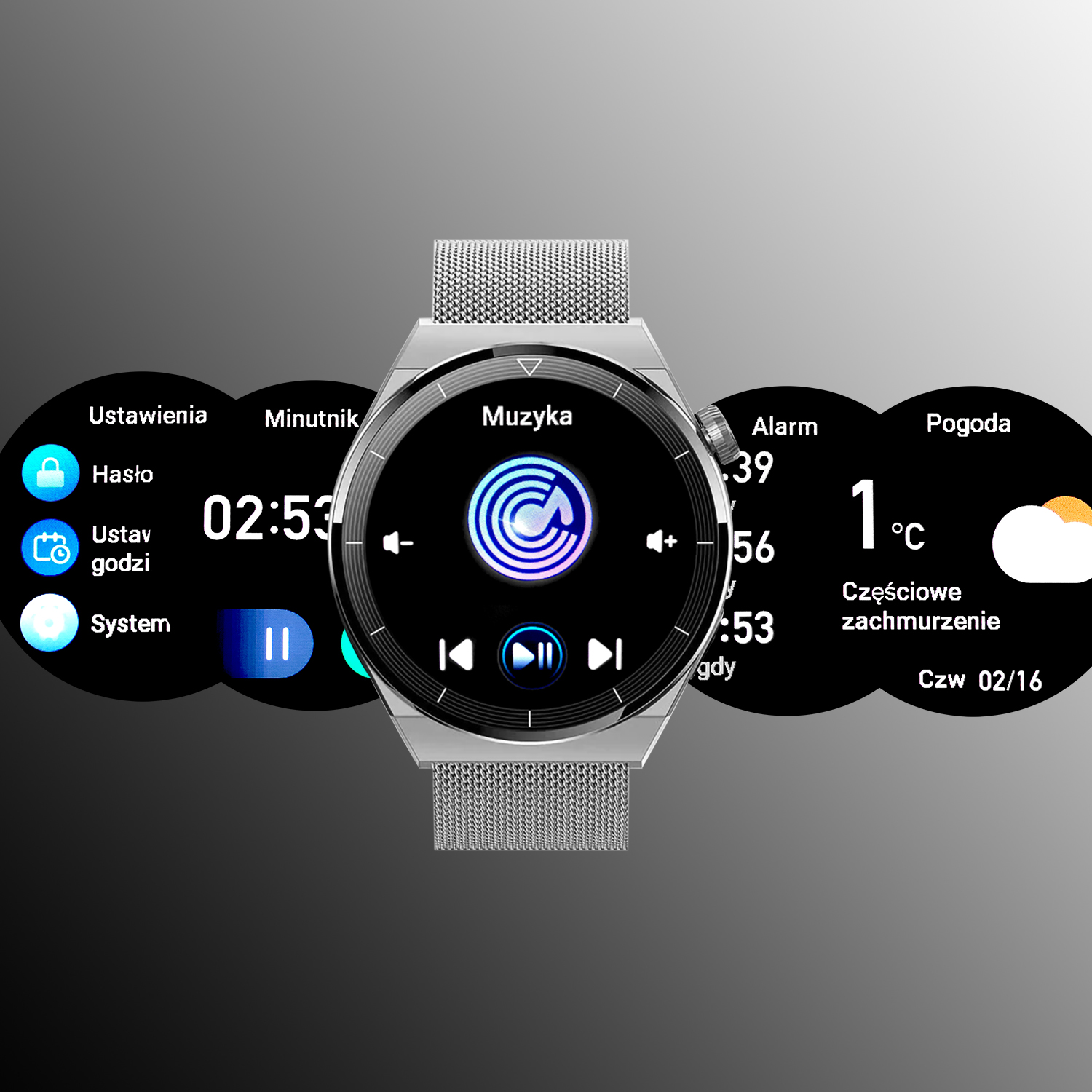 SMARTWATCH ENTER ROZMOWY MENU PL PASEK BRANSOLETA Kolor srebrny