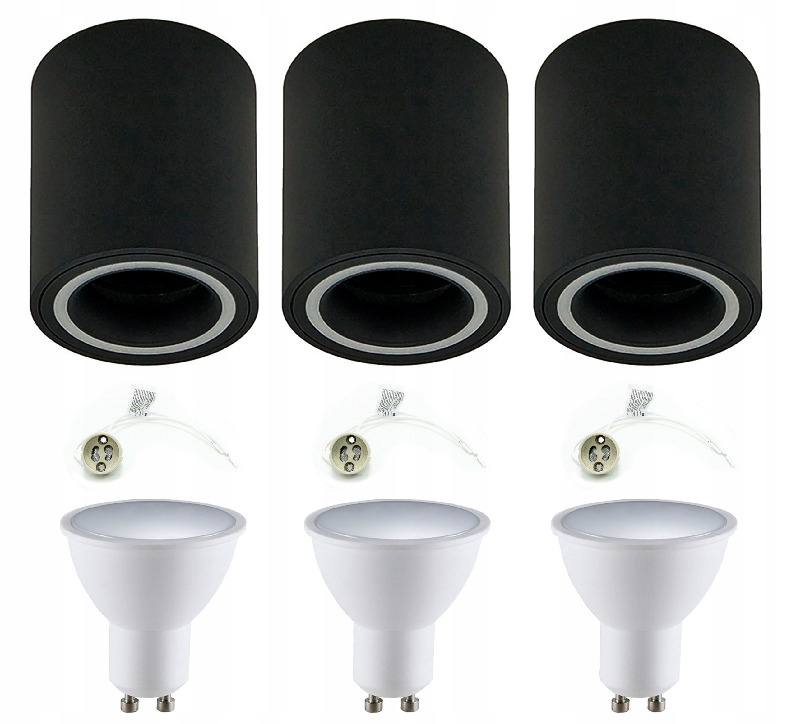 3x Nástěnné Svítidlo Spot Tuba Pevná Černá Kroužek Bílý Edo Led GU10