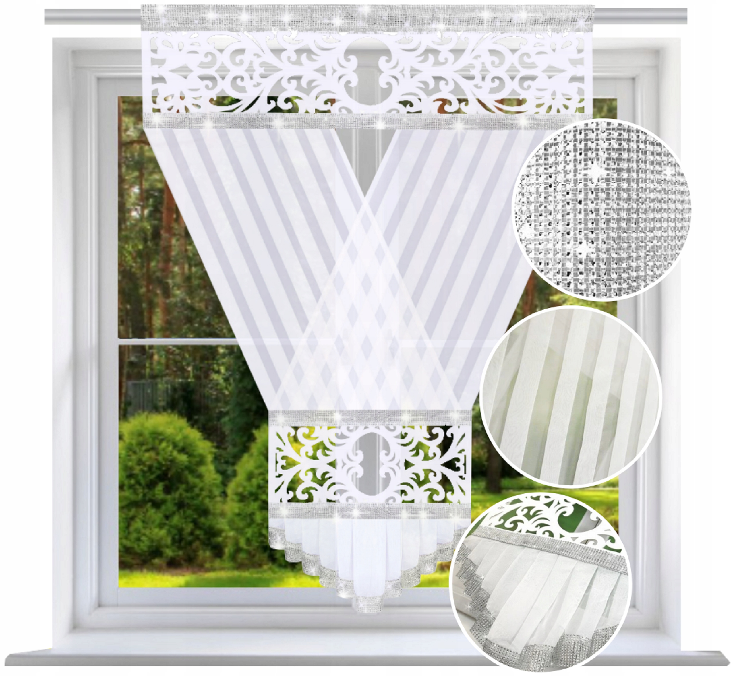 Hotová záclona Ažur 160x120 Panel s цирконами plst do obýváku záclony glamour