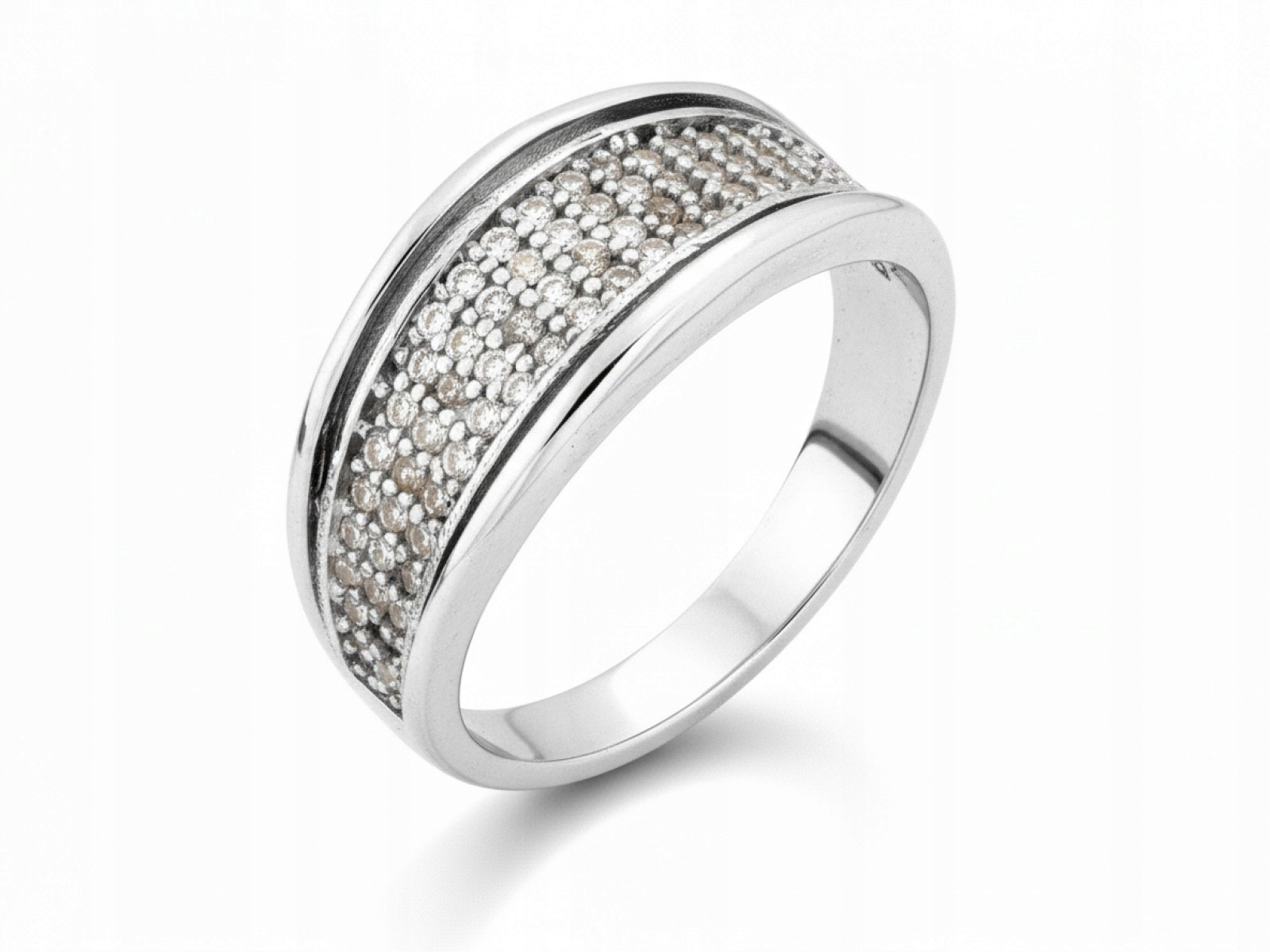 Dámský stříbrný prstýnek 925 Široký Snubní Prsten se zirkony pro ni 15