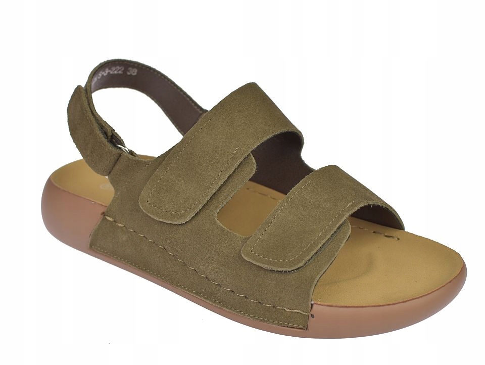 Dámské kožené sandály khaki JK/S-3-222 na suchý zip, pohodlné na léto, velikost vel