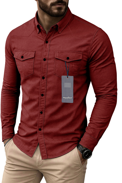 Bordowa Koszula Męska Megafinest Flexible Crimson 288 Slim XXL 45-46