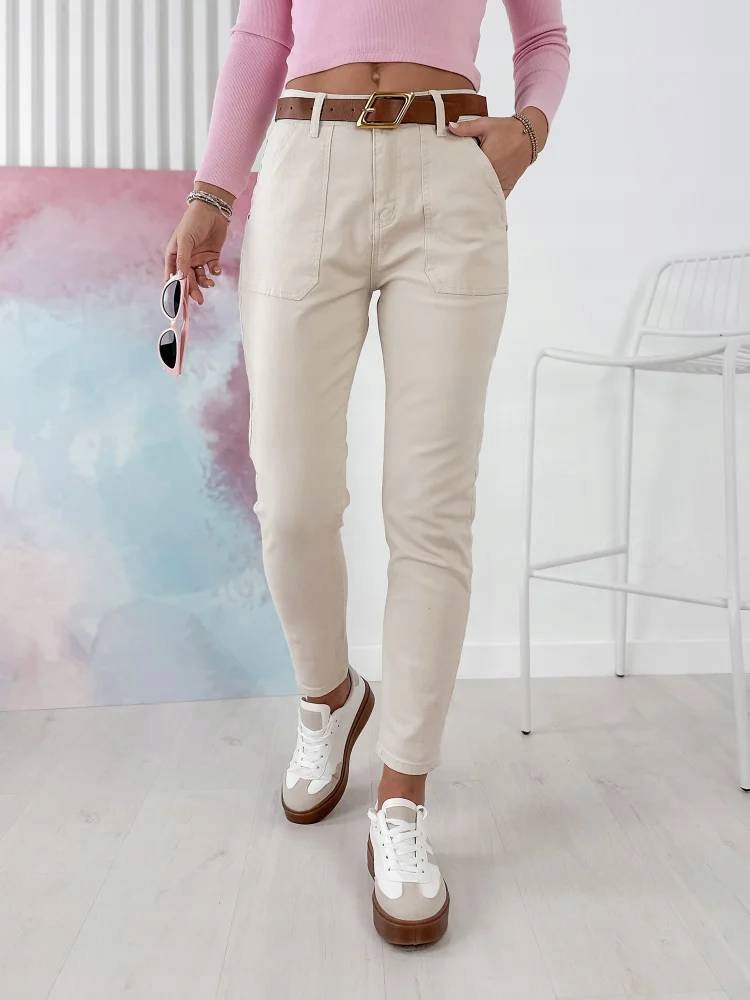 M.sara Damskie Spodnie Jeansowe z Paskiem Mom Fit Luźniejsze Nogawki XL /42