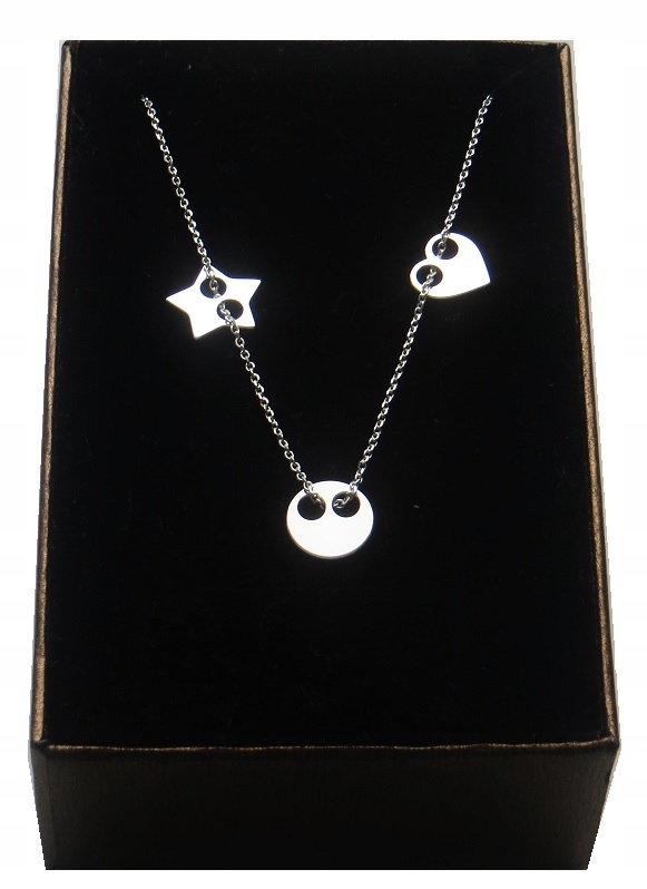 

Srebrny naszyjnik 3 zawieszki serce kółko 925