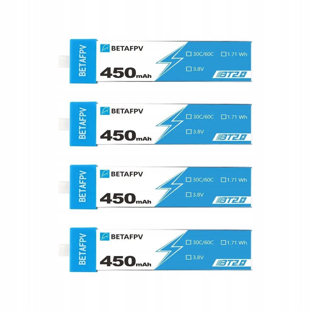 BetaFPV BT2. 0 450mAh 4- pack Zestaw baterii do dronów 1S 3. 8V, 450mAh