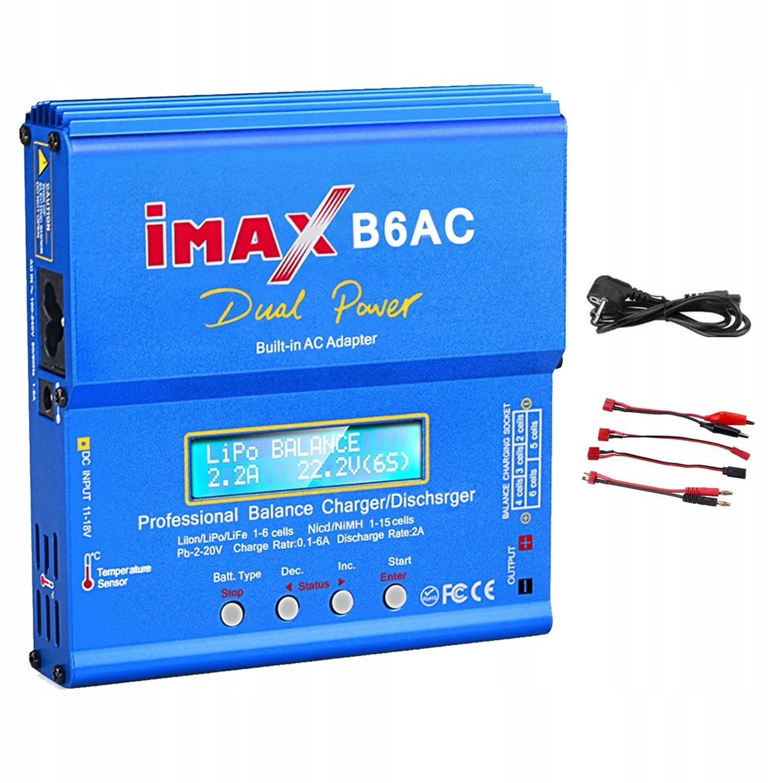 Nabíječka Imax B6AC 80W 6A LiPo NiMH Pb balancér napájecí zdroj 4 adaptéry
