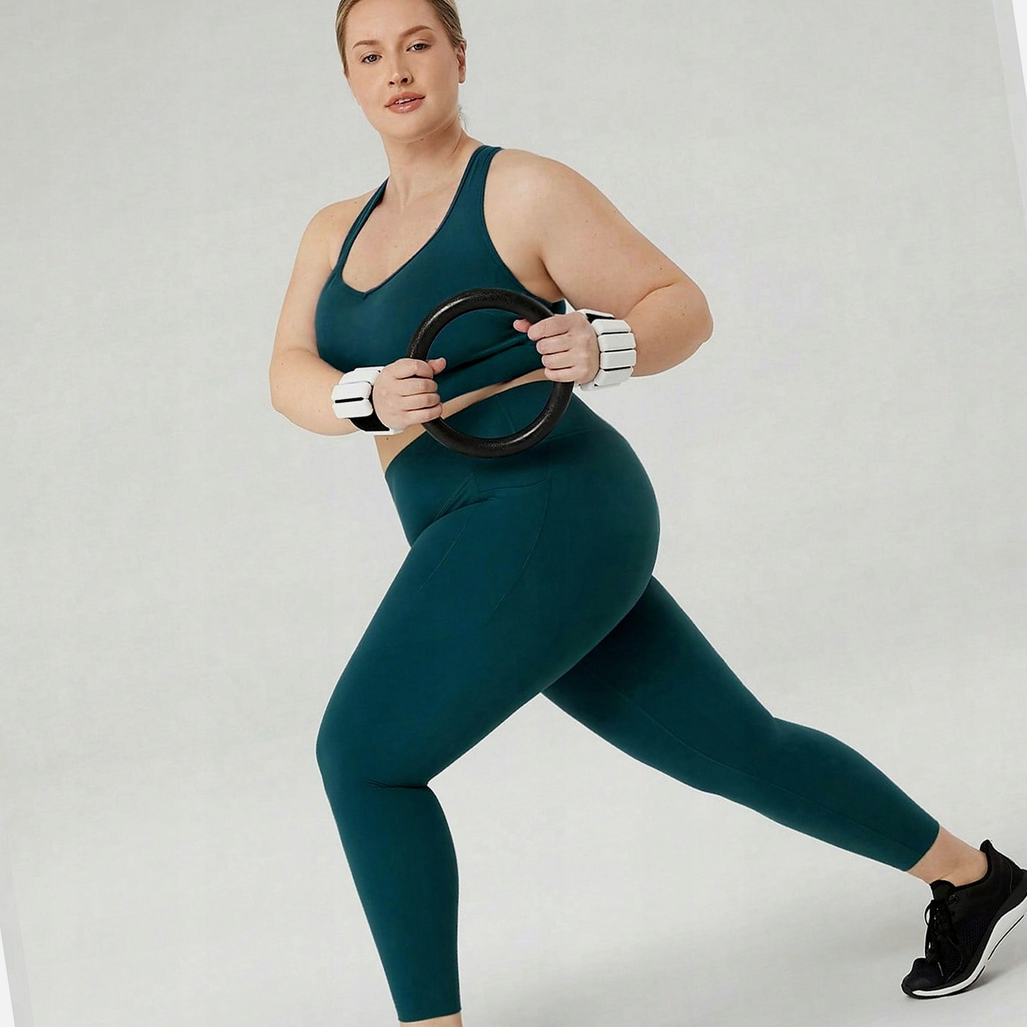 Legginsy Treningowe Khaki Z Wysokim Stanem Aktywne Damskie XXL 44