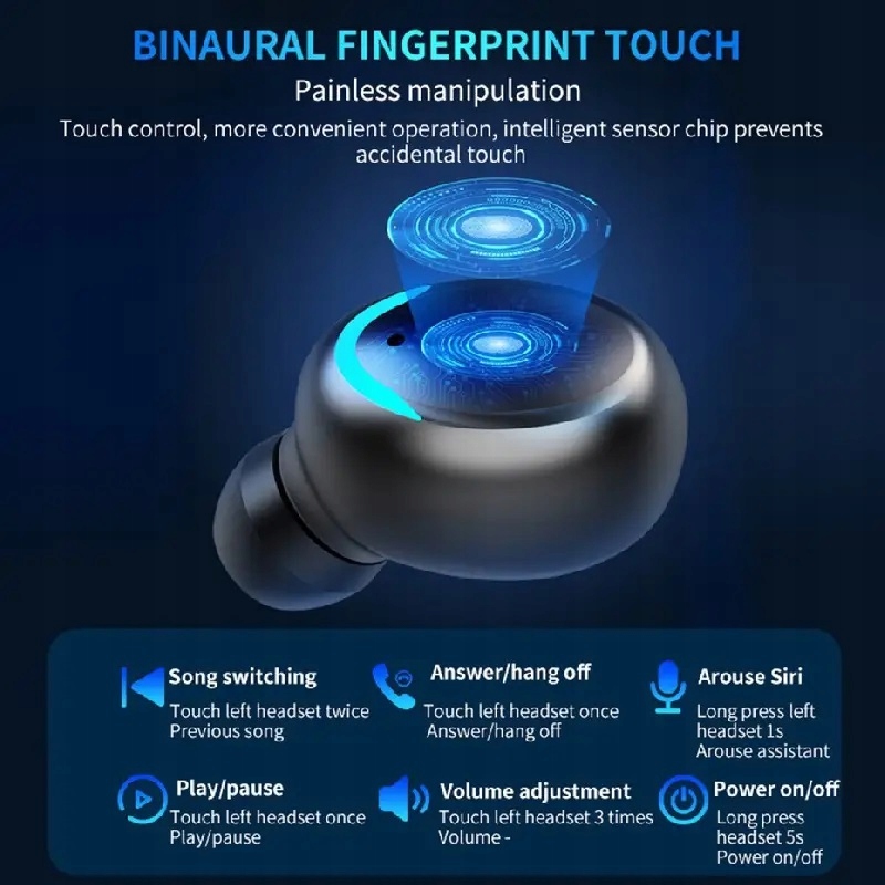 SŁUCHAWKI BEZPRZEWODOWE DOUSZNE Z MIKROFONEM MOCNE BLUETOOTH TWS Marka bez marki