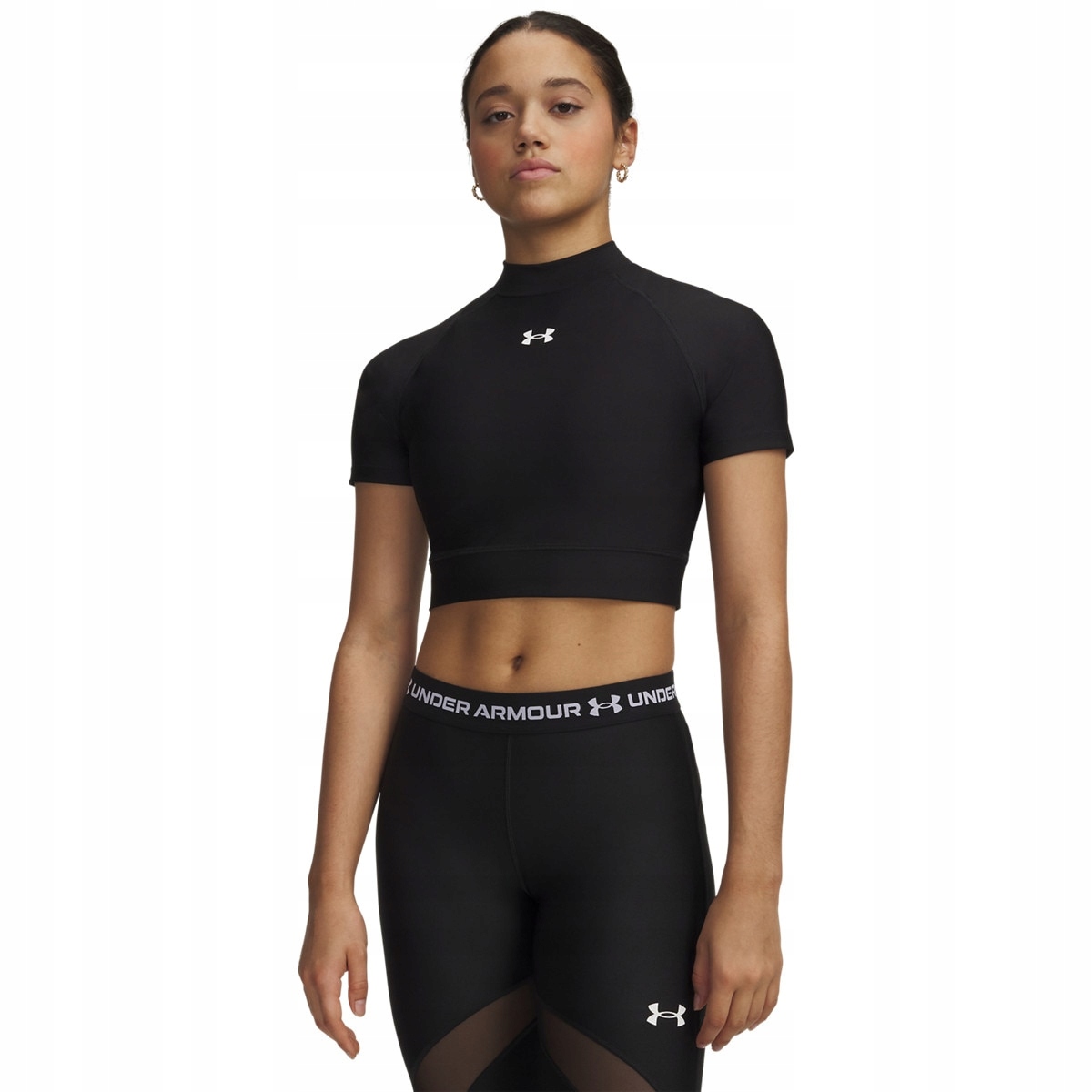 Damska koszulka treningowa Under Armour HeatGear Crop Mock Ss Czarny S
