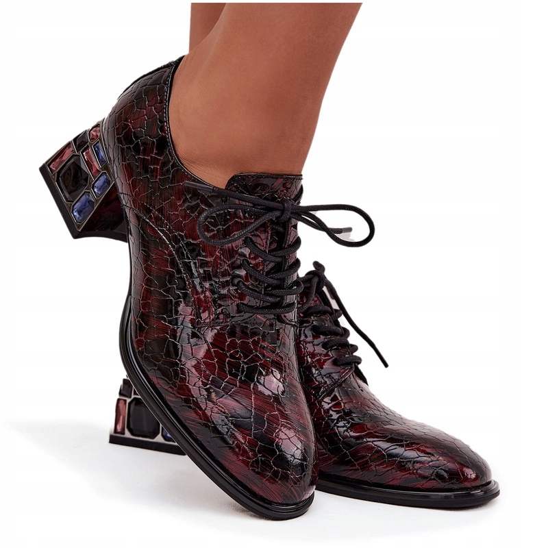 Dámské Polobotky Kůže Lak Podpatek Křišťály Artiker 57C0073 Vínové 37