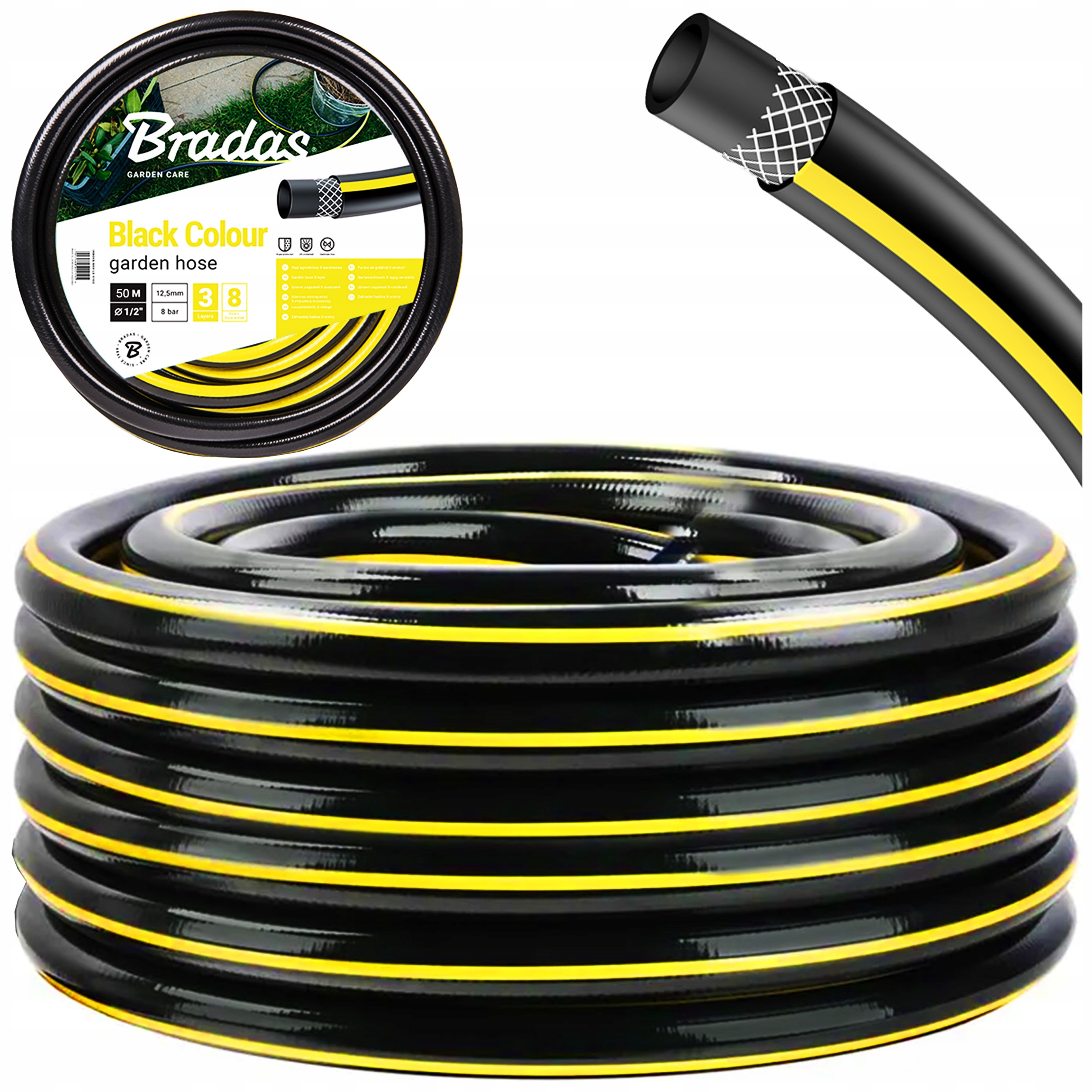 Wąż Ogrodowy 1/2" 3 Warstwy Mocny Wytrzymały 50m Black Colour Bradas Marka Bradas