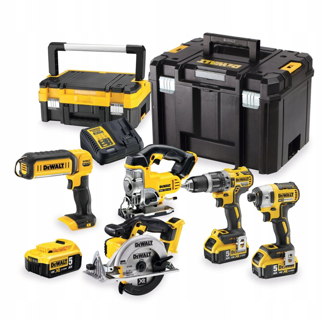 Zestaw combo 5 elektronarzędzi Dewalt z narzędziami i akumulatorami