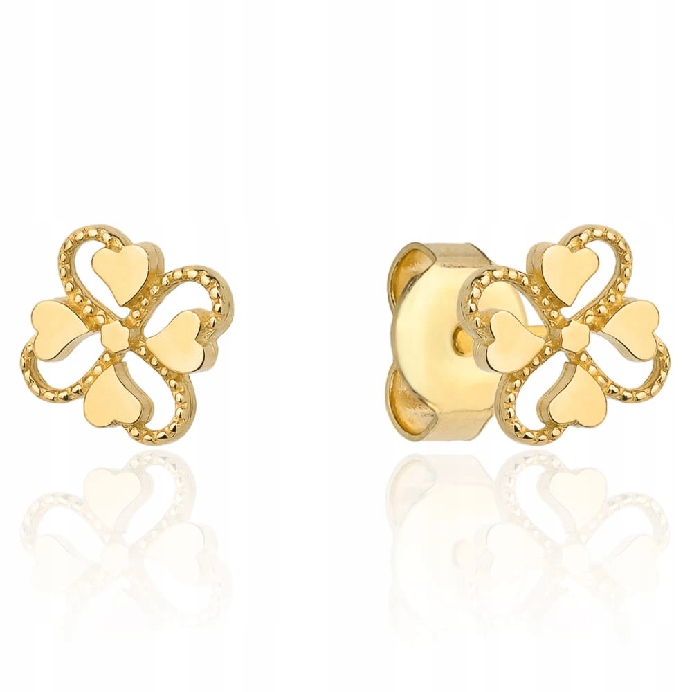 Náušnice tyčinky 585 zlaté jetele a srdíčka