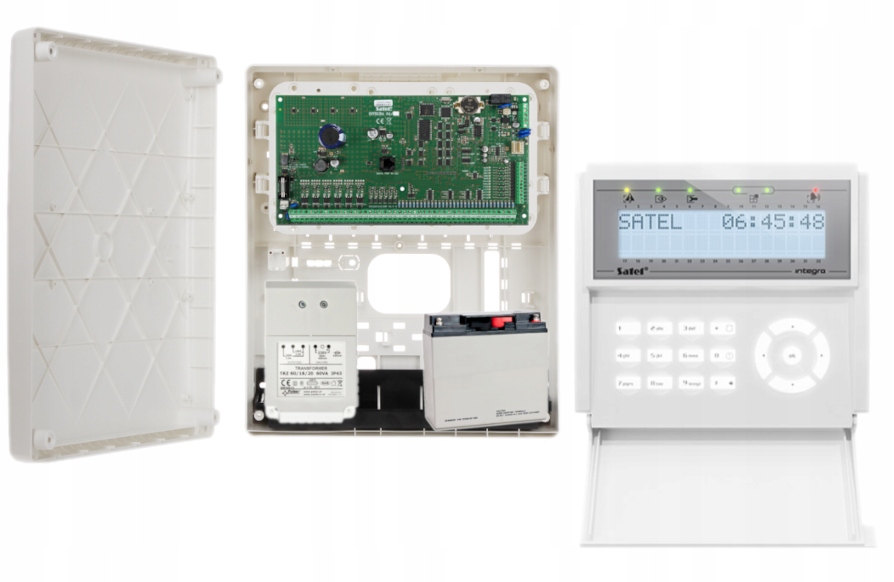 Zestaw Alarmowy Satel Integra 64 Akumulator Alarm Manipulator LCD Biały