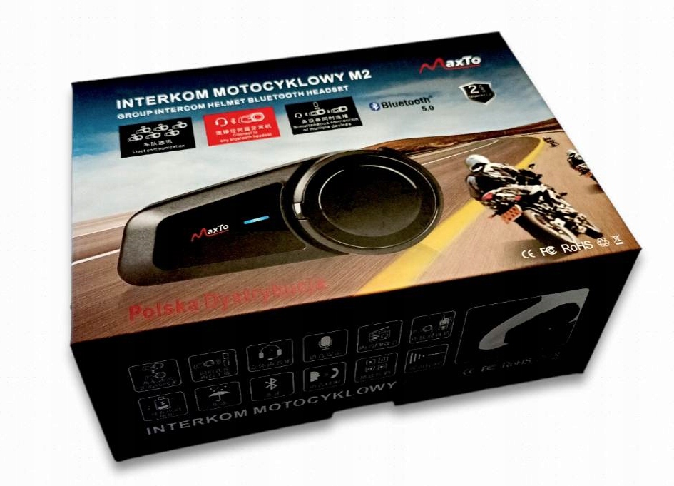 Interkom Motocyklowy MaxTo M2 FULL DUPLEX POLSKIE KOMUNIKATY GŁOSOWE RADIO Maksymalny czas czuwania 320 h
