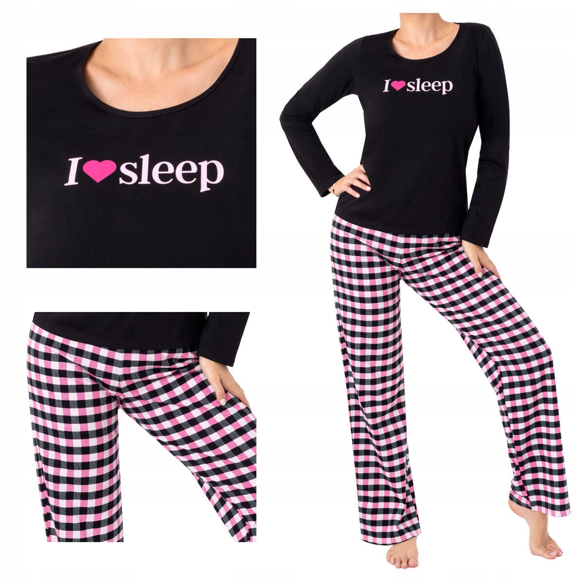 Donna Dámské bavlněné pyžamo s dlouhým rukávem Sleep long černé S