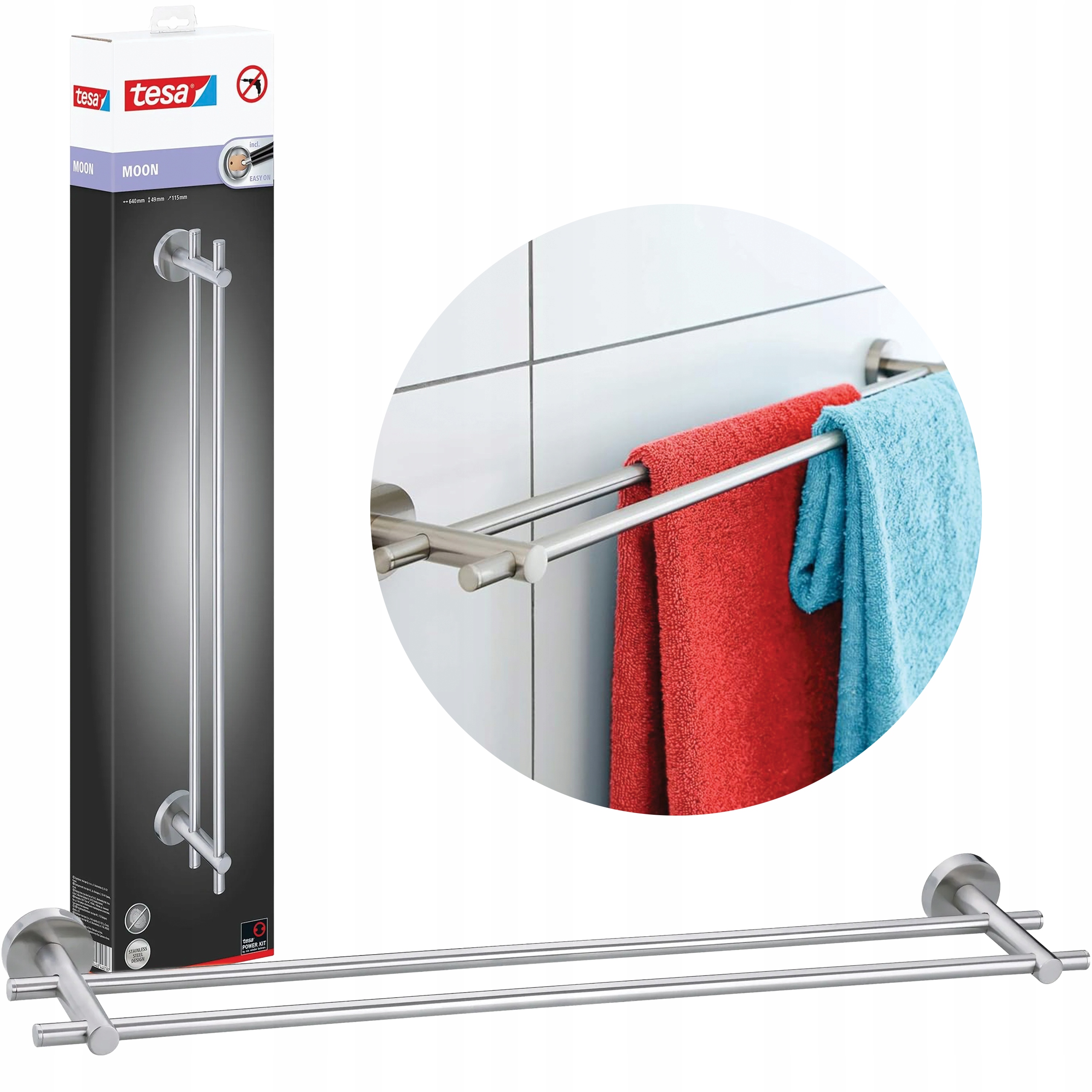 Reling Kúpeľňový vešiak na uteráky Tesa Moon Dvojitý kovový