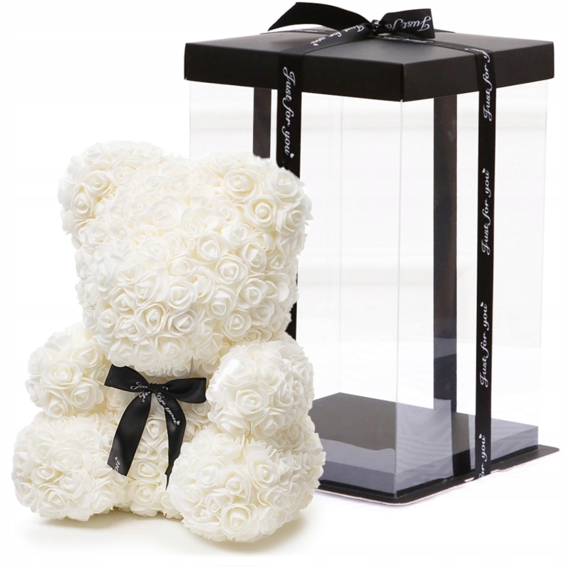 MIŚ Z RÓŻ w ozdobnym pudełku, BIAŁY