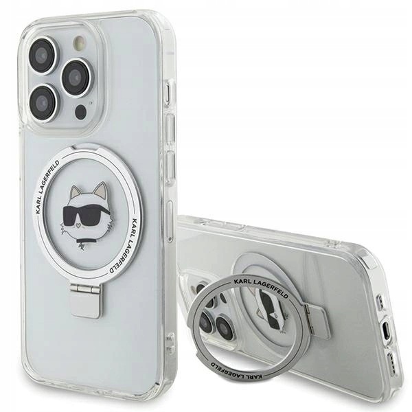 Etui Karl Lagerfeld Ring Stand Choupette Head MagSafe iPhone 15 Pro białe