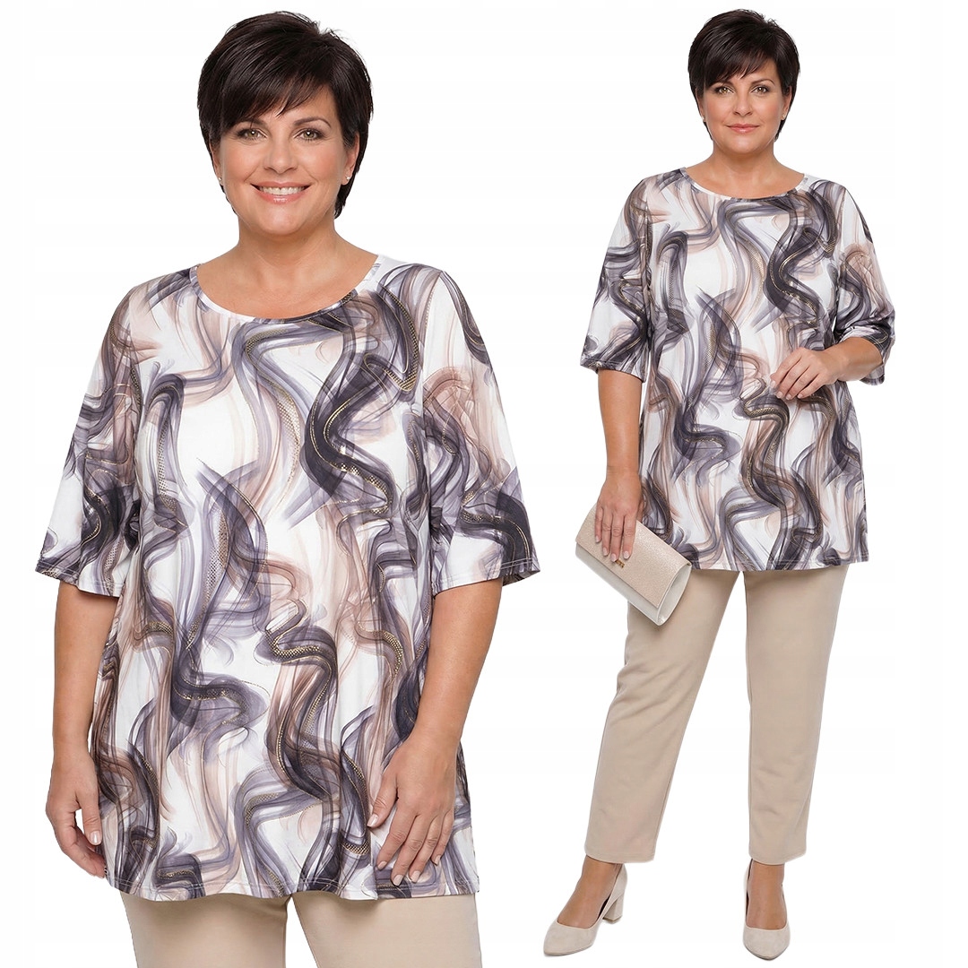 Tunika v šedohnědém vzoru plus size velikost 50