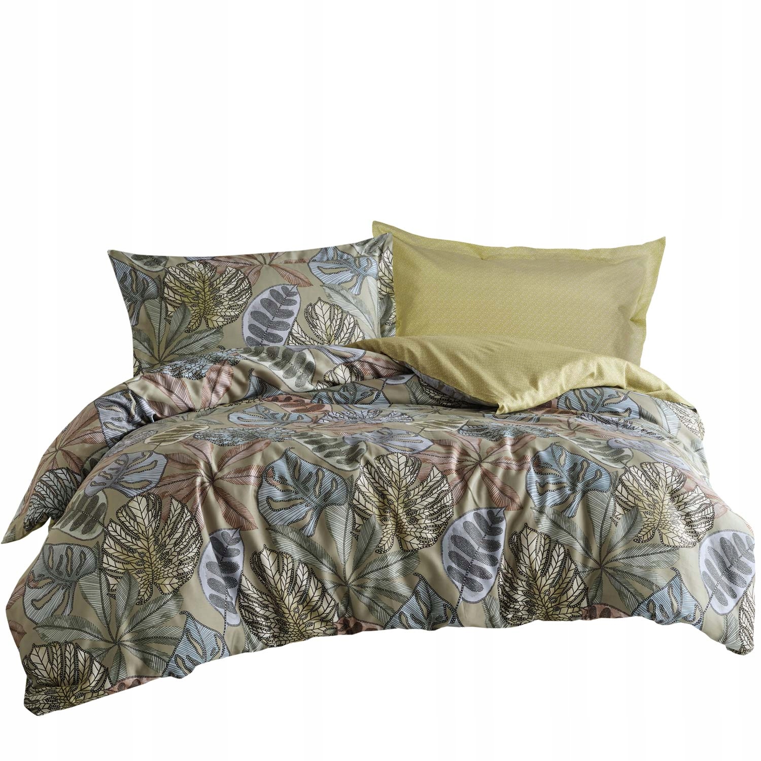 Posteľná Bielizeň bavlnená saténová Greta 160x200 zelená, žltá, farebné listy