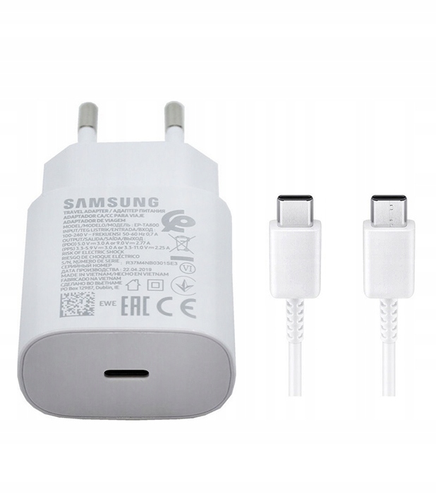 Oryg ładowarka Samsung EP-TA800NWE Usb-c 25W kabel 1M Usb-c Usb-c biała