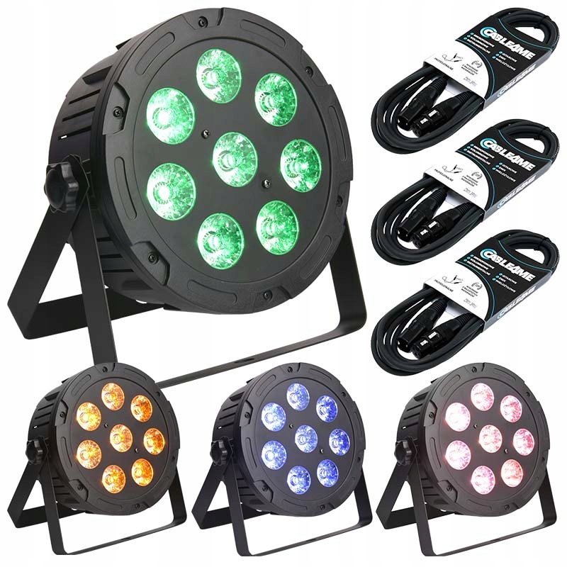 ZESTAW 4x REFLEKTOR SCENICZNY LED KOLOROFON PAR RGB LIGHT4ME TRI PAR 8x9W