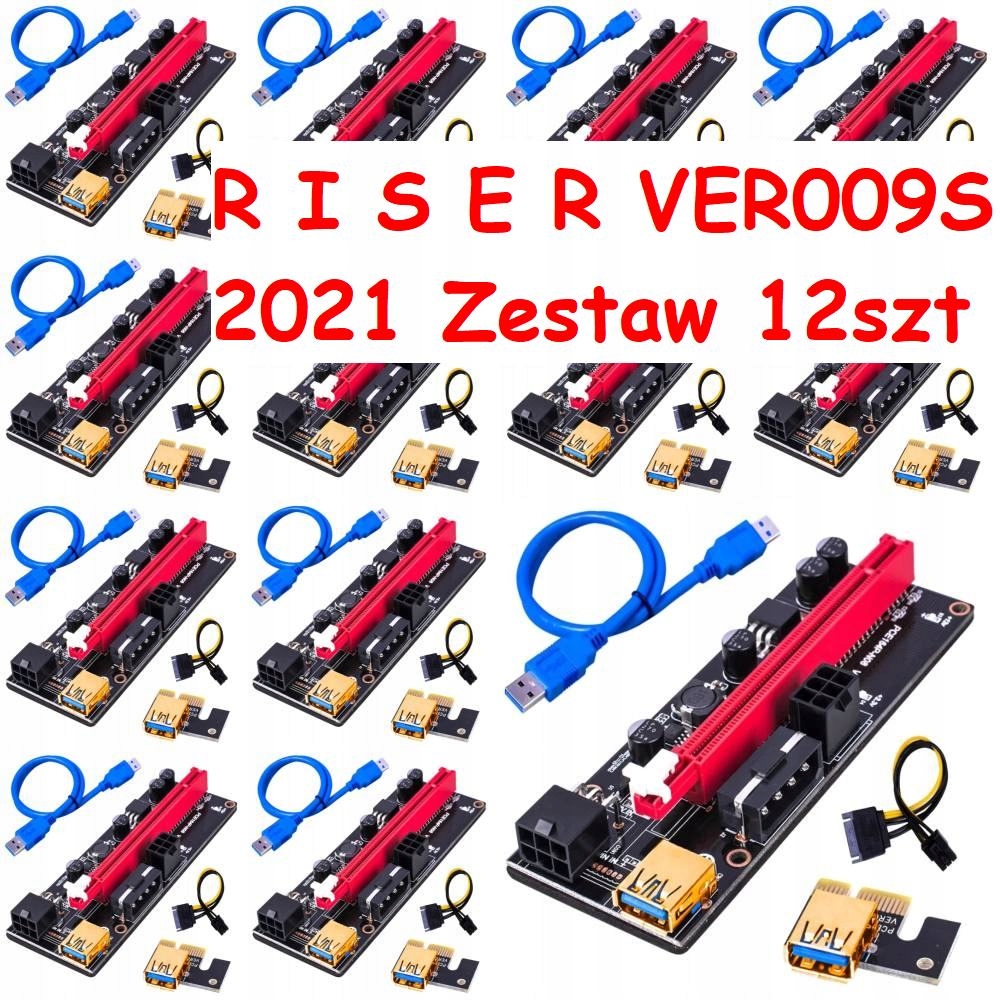 Sada 12 Ks Riser 009S Gold Usb 3.0 Pci-e 1x-16x