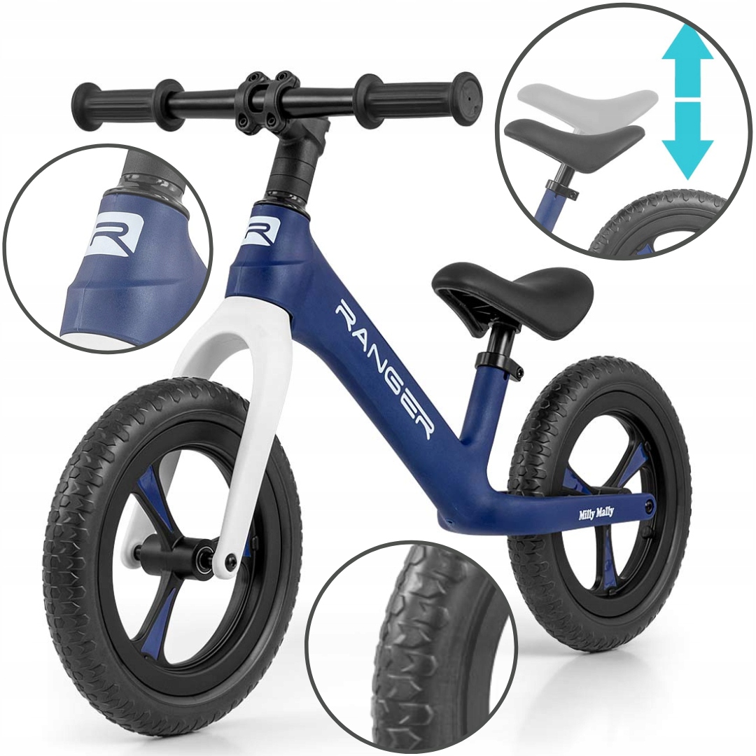 Rowerek Biegowy piankowe koła 12" jeździk Ranger niebieski Milly Mally
