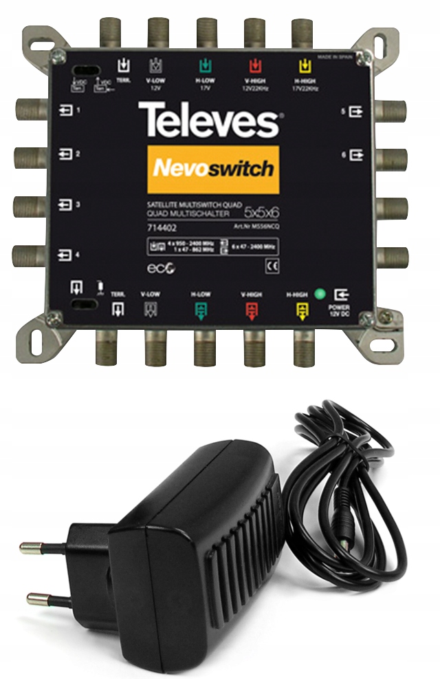 MultiSwitch 5/6 +Zasilacz Televes Nevo QUAD 714402