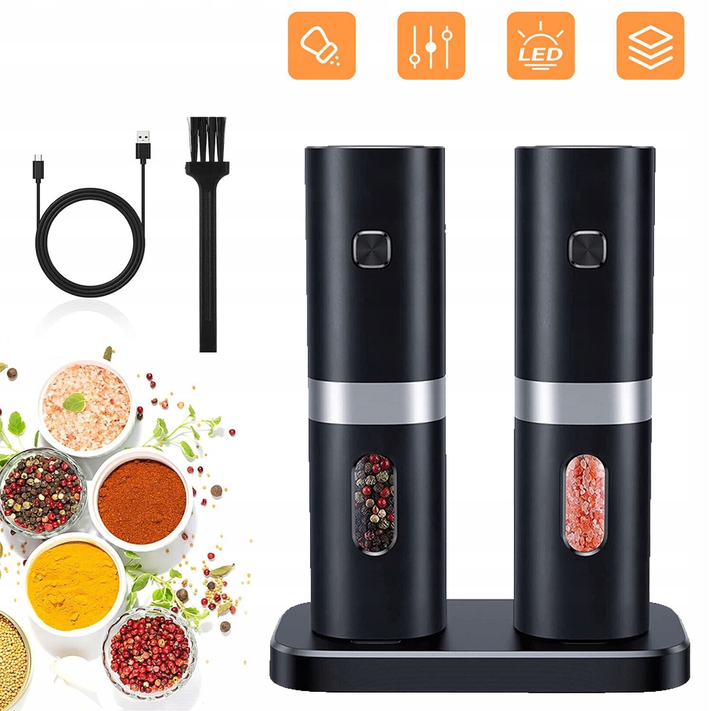 ZESTAW 2 MŁYNKÓW DO SOLI I PIEPRZU, ELEKTRYCZNY MŁYNKÓW DO SOLI I PIEPRZU