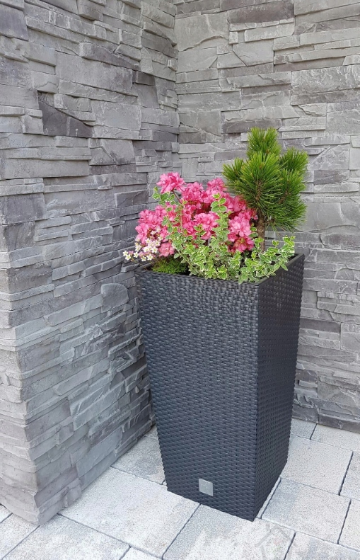 DONICZKI 3x ZESTAW DONICE OGRODOWE RATTAN ELEGANCKIE + WKŁADY ANTRACYT HIT! Szerokość produktu 22.5 cm