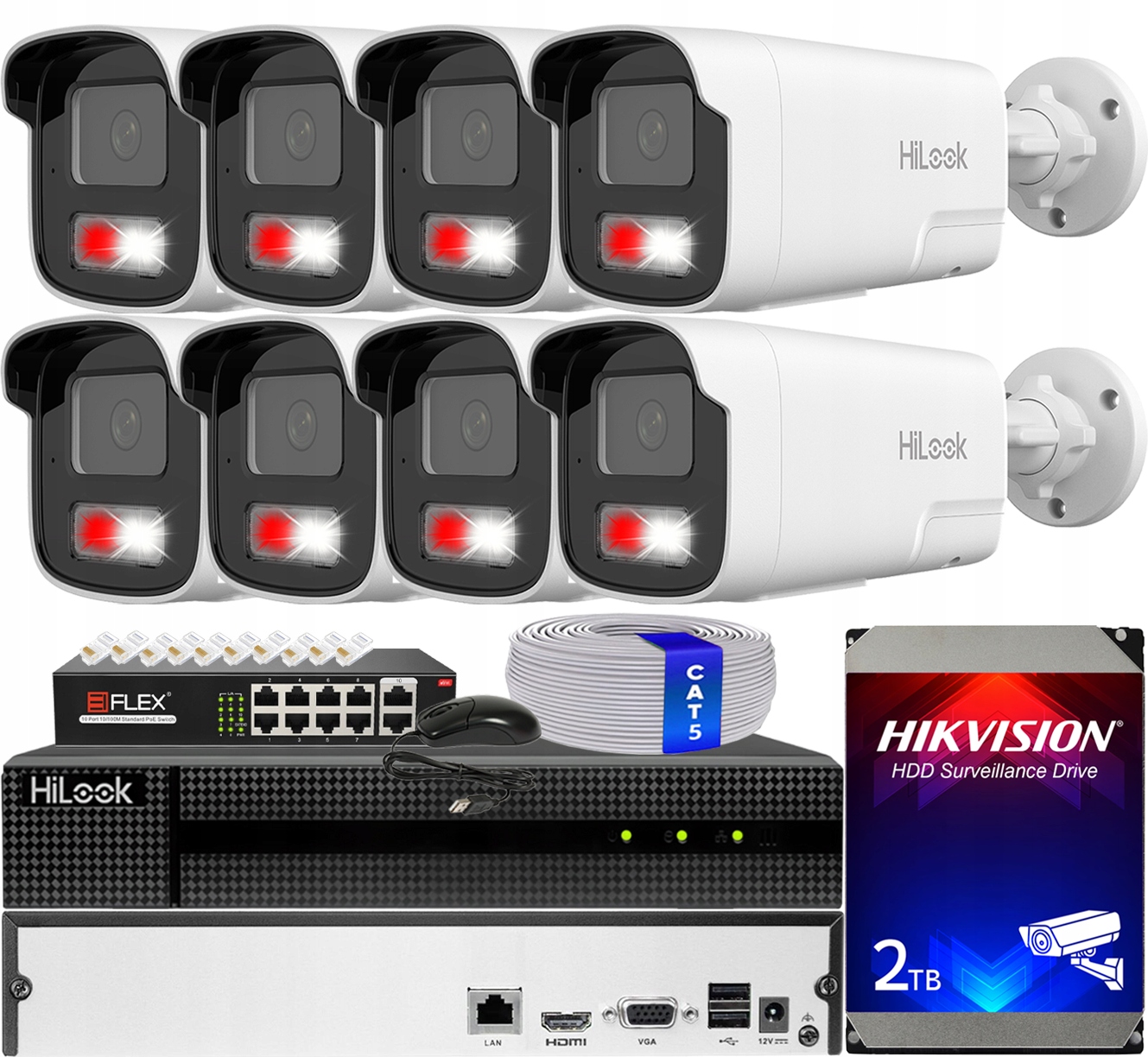 Sada Pro Monitorování Ip 8 Kamer 4 Mp Full Color Ir Led 50 M Výkonný Hilook Audio