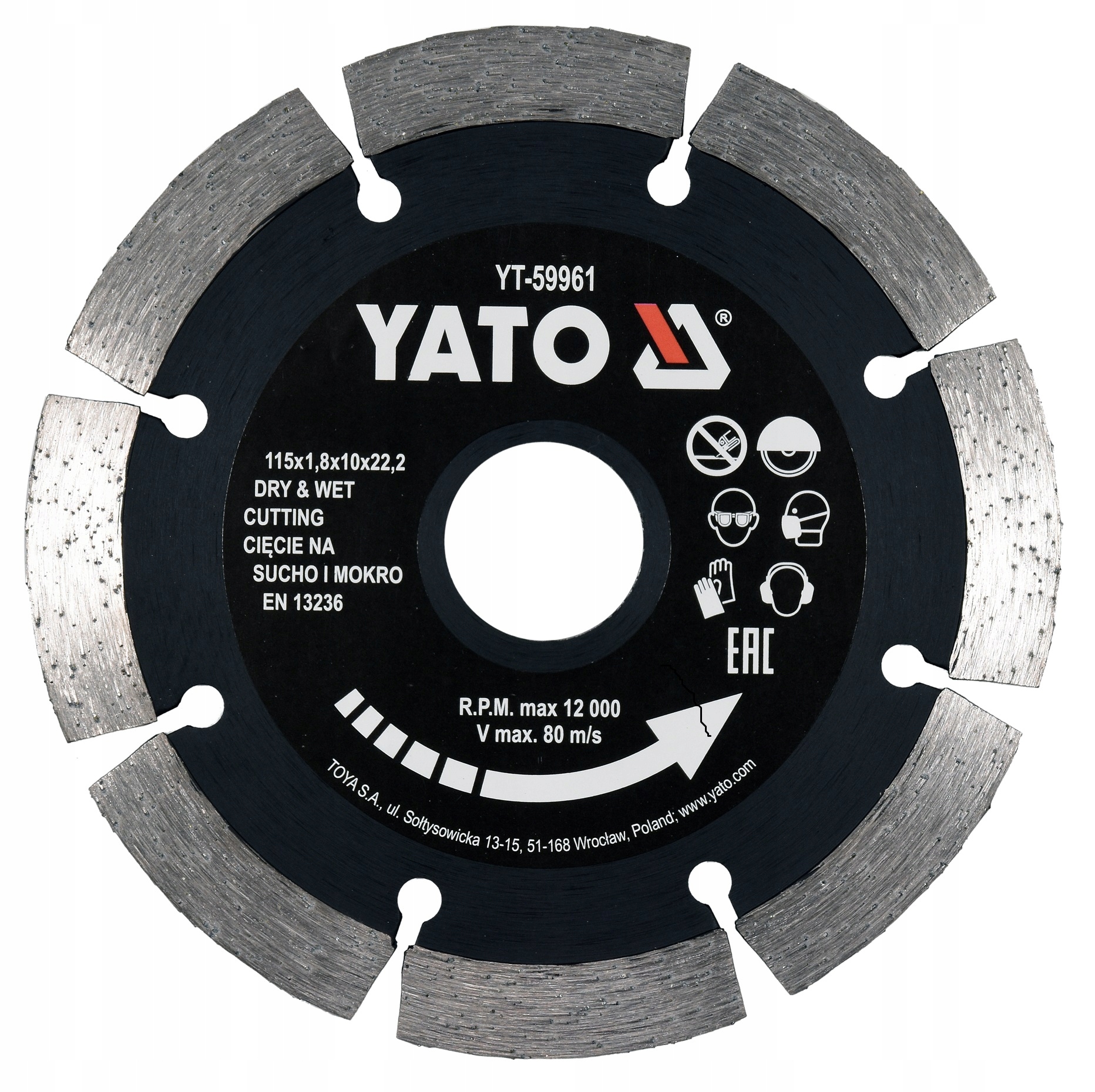 TARCZA DIAMENTOWA DO CIĘCIA BETONU YATO YT-59961 EAN (GTIN) 5906083044496