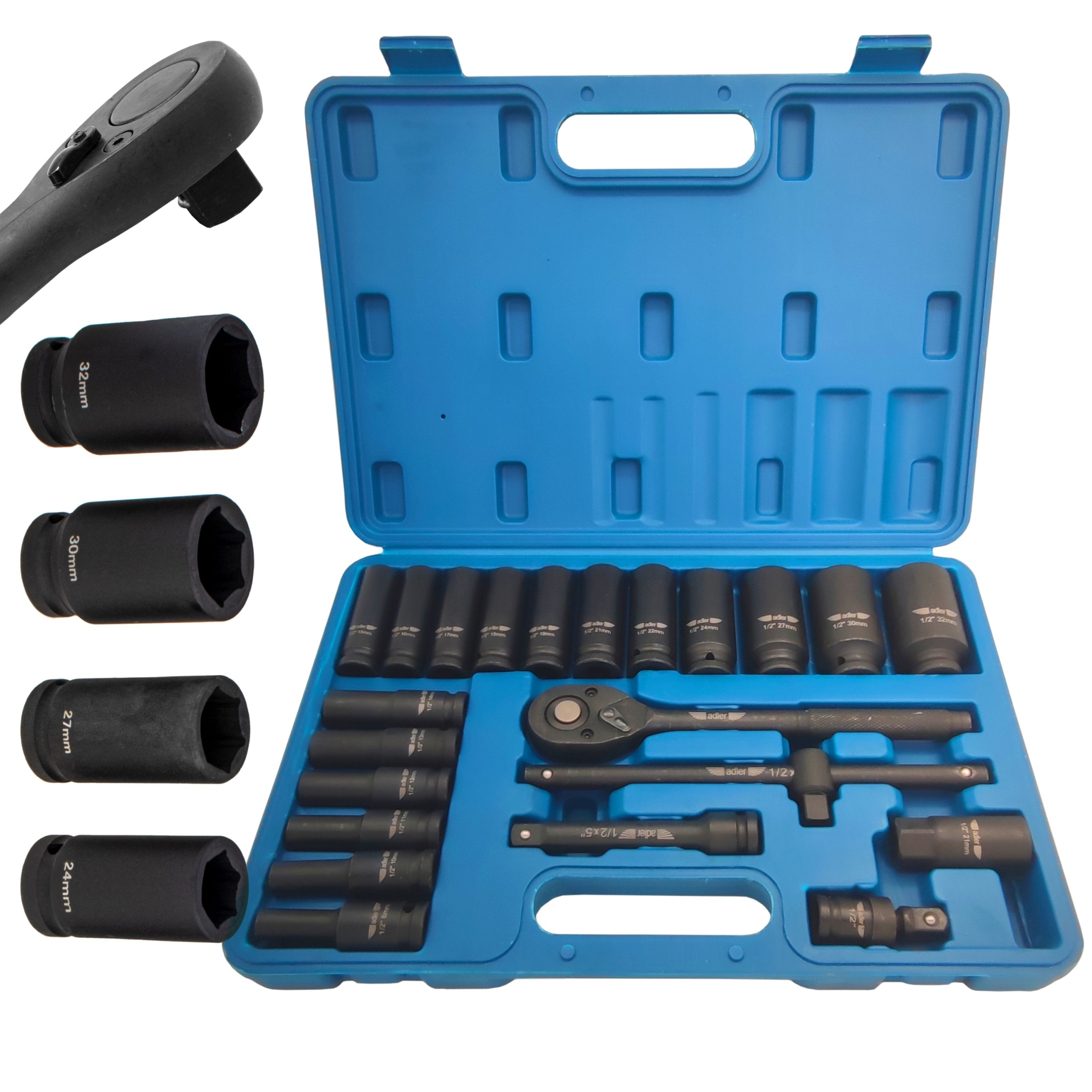 ADLER NASADKI UDAROWE GRZECHOTKA 23szt 1/2' 8-32mm EAN (GTIN) 5907683152697