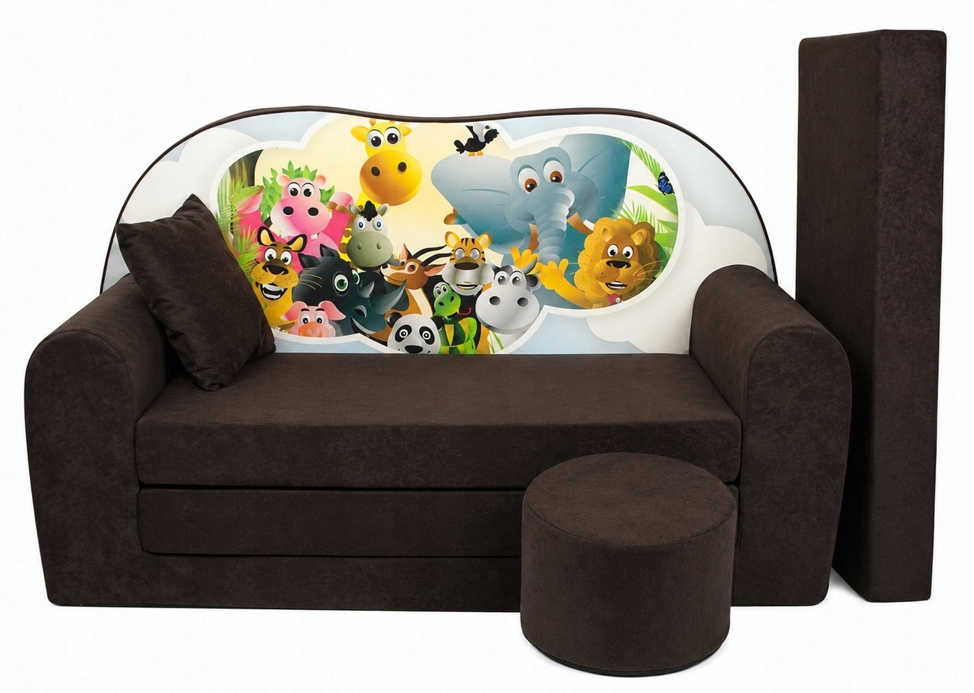 Sofa do Pokoju Dziecięcego Brązowa Zwierzątka Komplet Rozkładana 100x170 CM