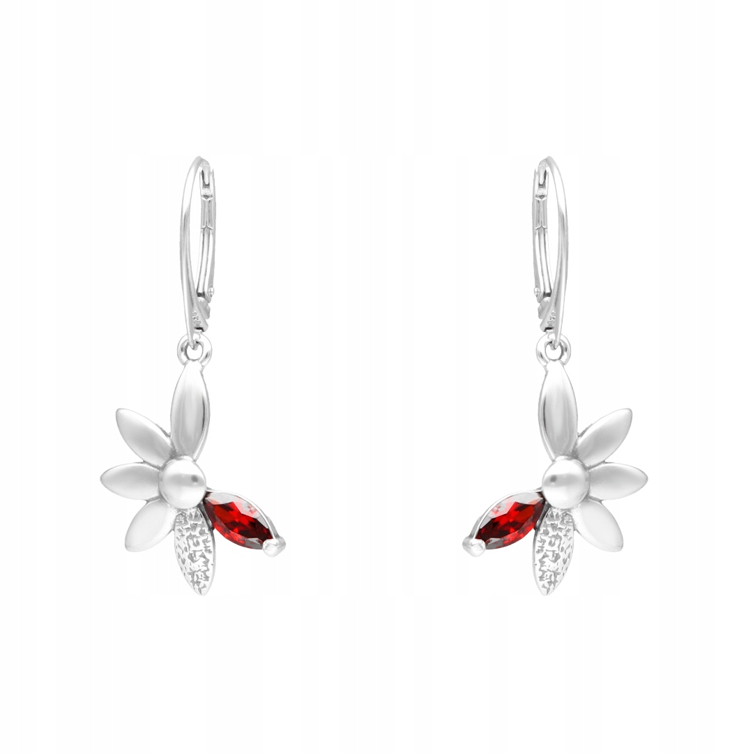 Náušnice Květ s burgundským zirkonem stříbro