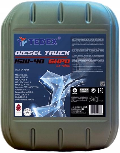 Olej Silnikowy Tedex Diesel Truck Motor Oil CI-4 15W40 20L