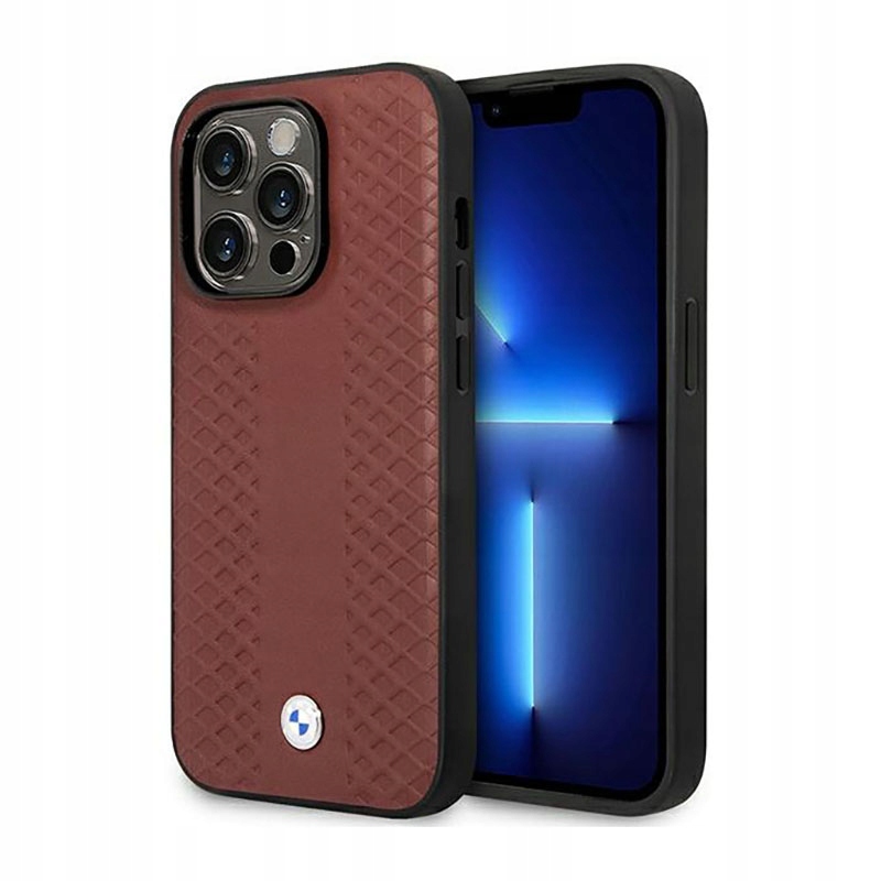 Bmw Kožené puzdro Diamond Pattern MagSafe iPhone 14 Pro Max (bordové)