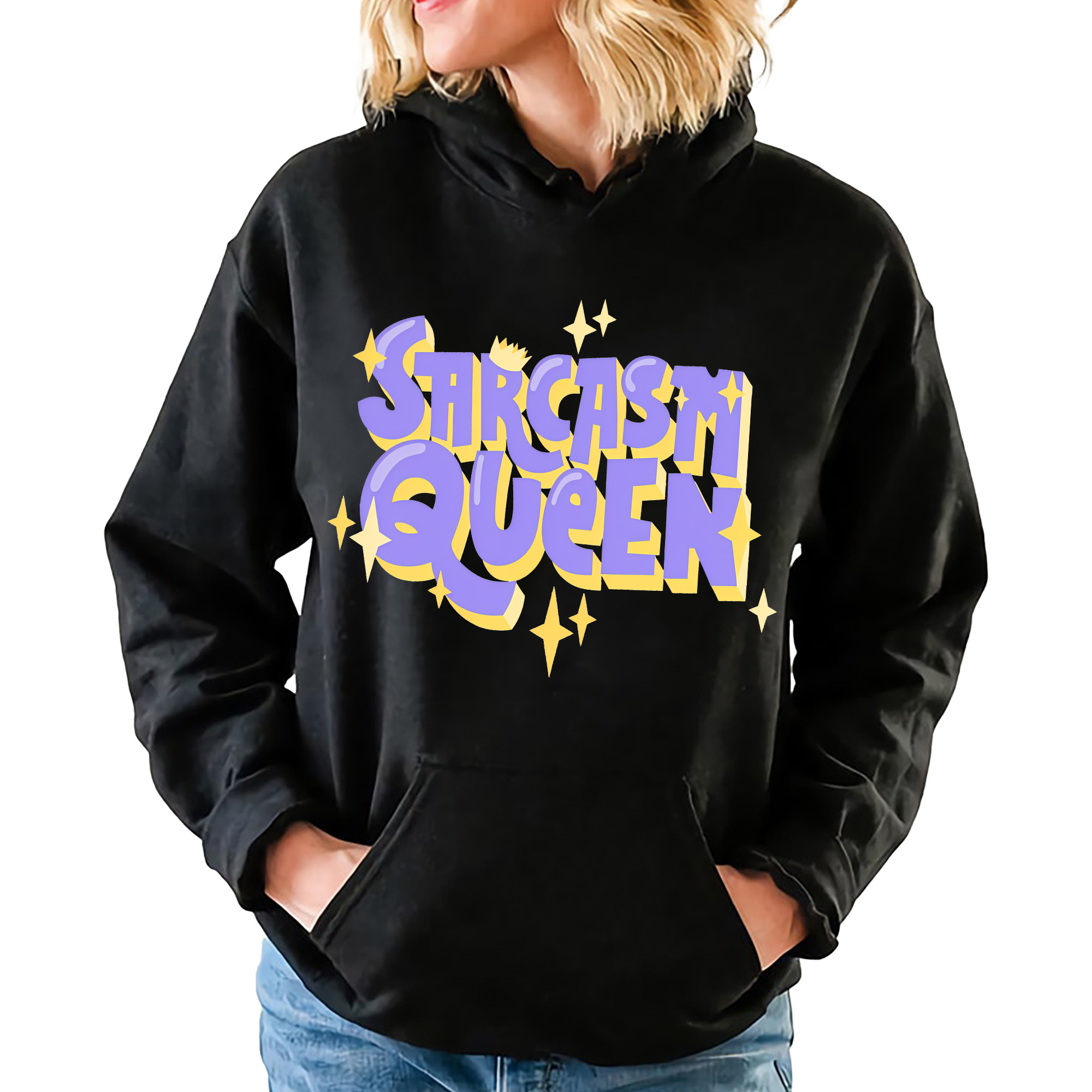 Černá mikina s kapucí Veselý Dárek Sarcasm Queen Velikost XXL