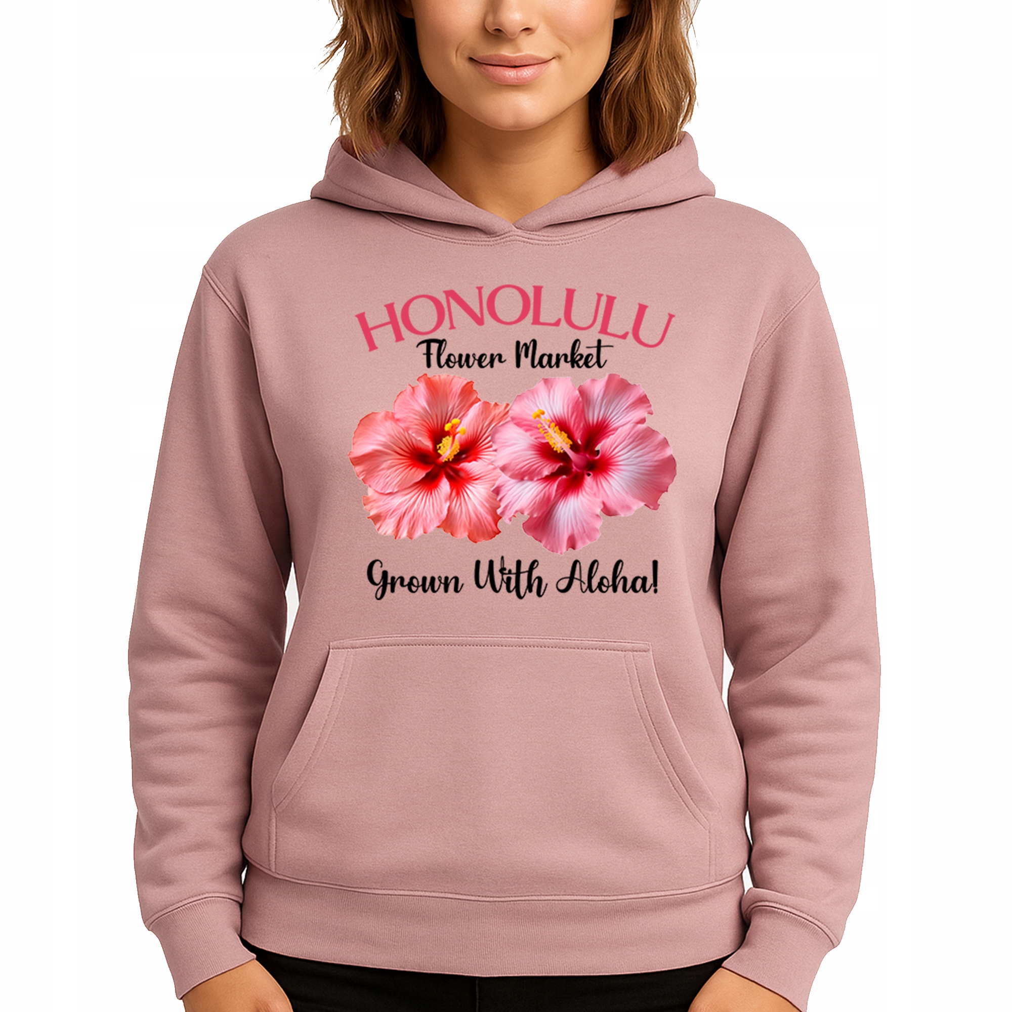 Mikina S Kapucí Hoodie Dusty Pink Bavlněná Módní Grown With Aloha Vel M