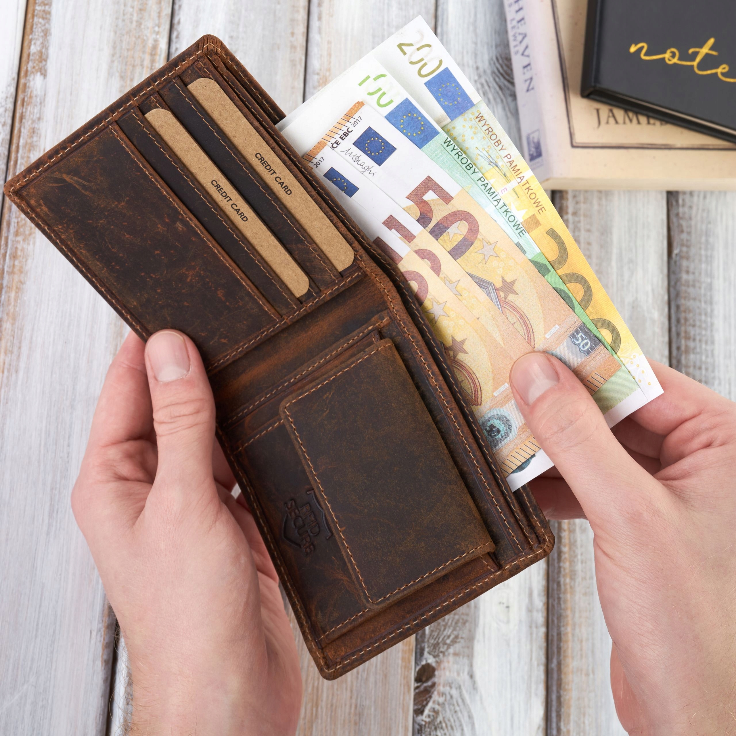 Portfel Męski Skórzany Brodrene Brązowy Vintage Portfele Skórzane Rfid Marka Brødrene