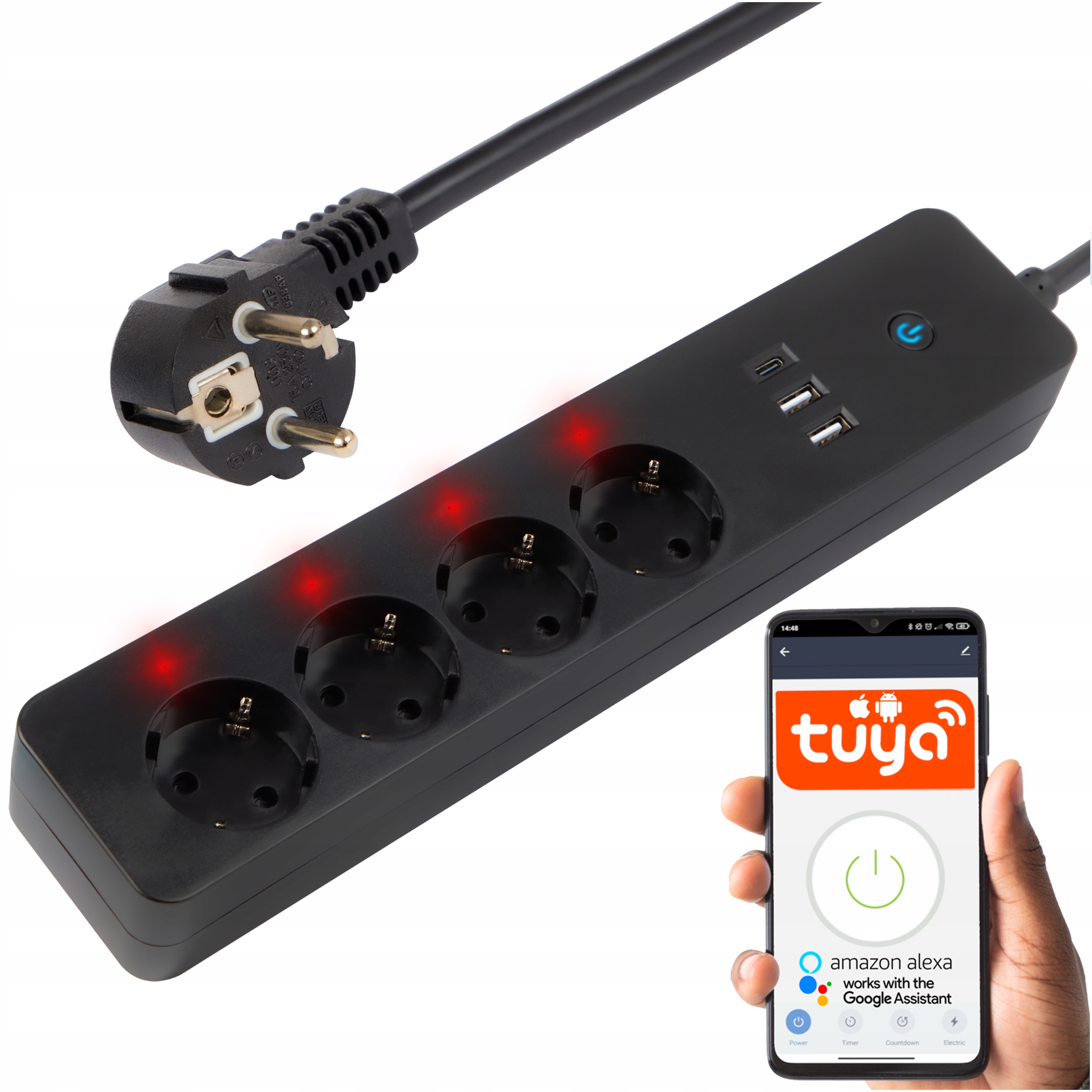 Inteligentní Síťový Prodlužovací Kabel Zásuvková Lišta Wifi 1,5 m Černý Usb