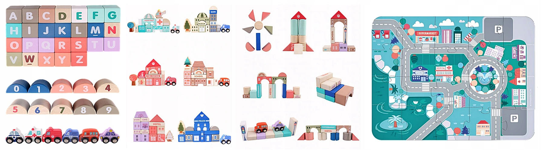 DREWNIANE KLOCKI ZESTAW DROGA MIASTO 115 ELEMENTÓW Rodzaj zestaw