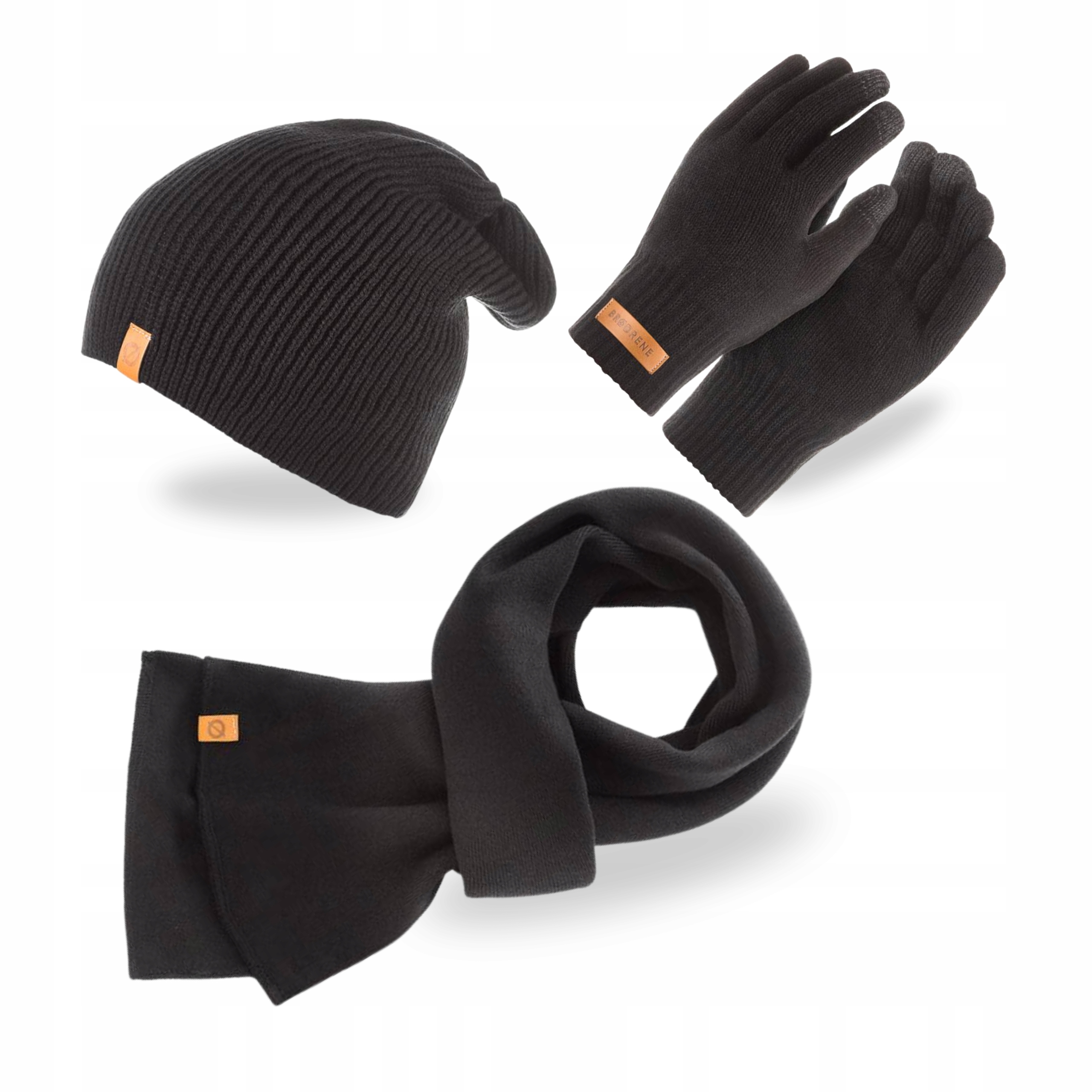 Pánský komplet Čepice Univerzální šála Hladký Rukavice Brodrene Černá
